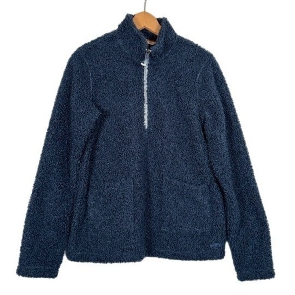 ORVIS Sherpa Fleece Quarter Zip Pullover Navy Blue Cozy Mock Neck Sweatshirt - S